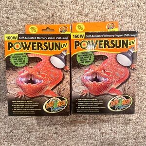 Set of Two Zoo Med PowerSun UV Bulb 160 Watt  Bulb Ideal for Large Terrariums
